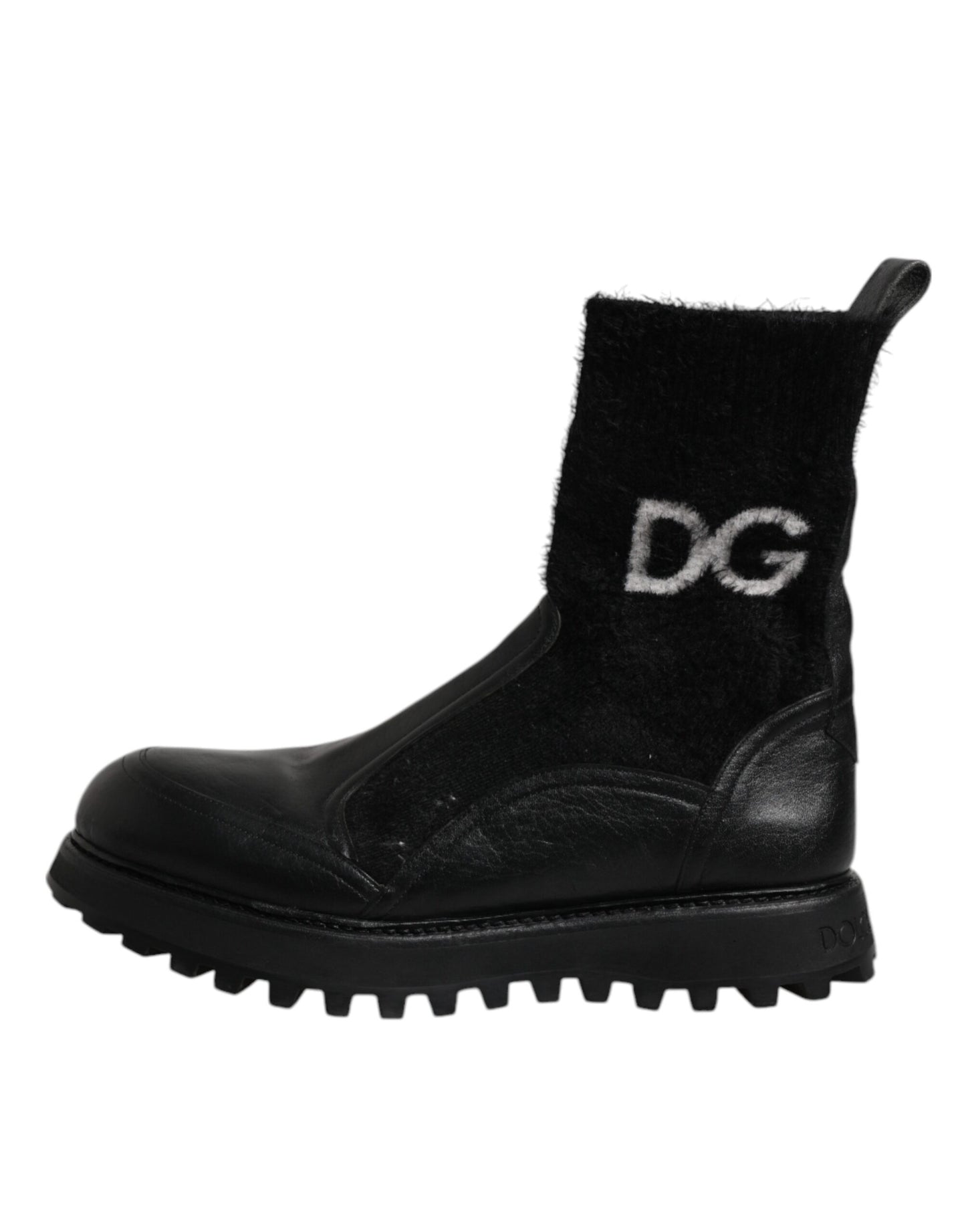 Dolce & Gabbana – Schwarze Stiefeletten mit DG-Logo und Pferdesocken, Schwarz