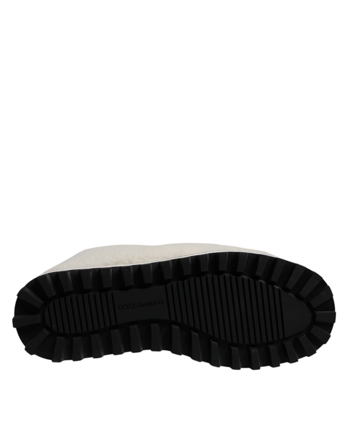 Dolce & Gabbana – Weiße, gepolsterte Stiefel mit Plüschlogo und halbhohem Schaft