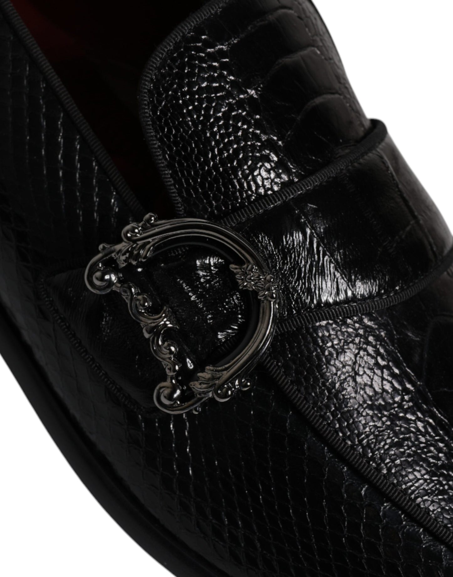 Dolce & Gabbana – Loafer aus exotischem Leder mit DG-Logo, schwarze Abendschuhe