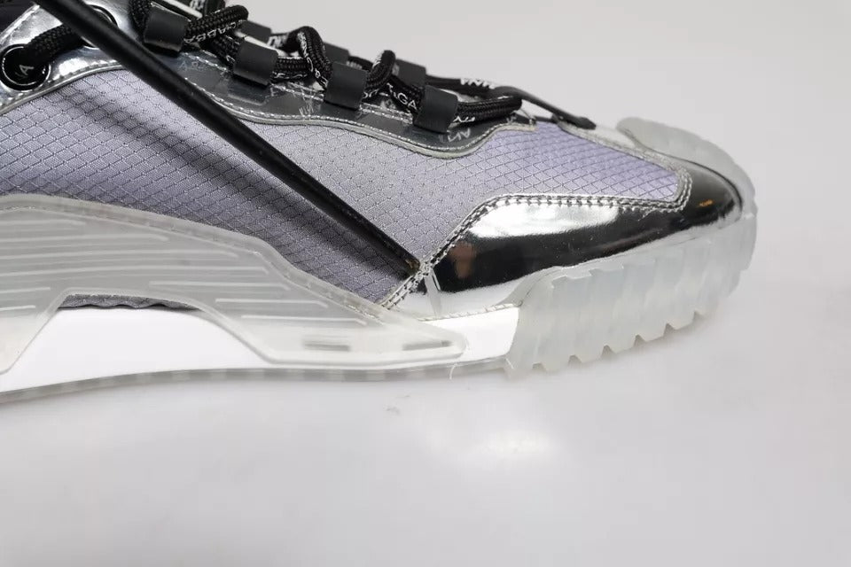 Dolce & Gabbana – NS1 – Niedrige Sneakers aus Nylon in Silber und Schwarz