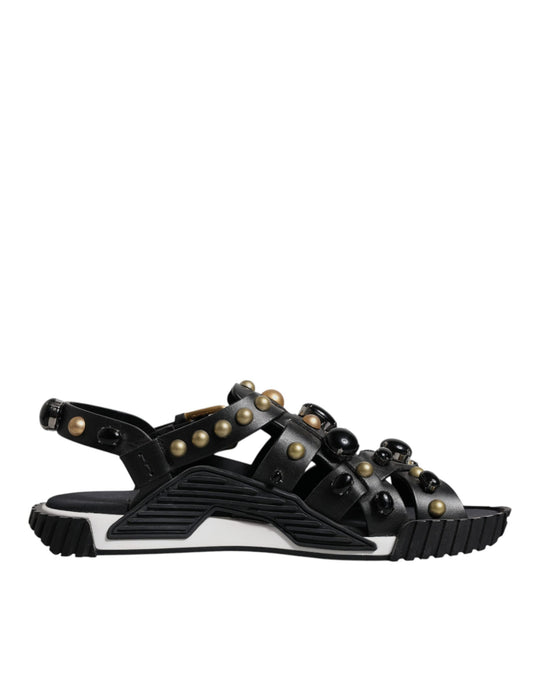 Dolce & Gabbana – Sandalen mit Nieten aus schwarzem Leder