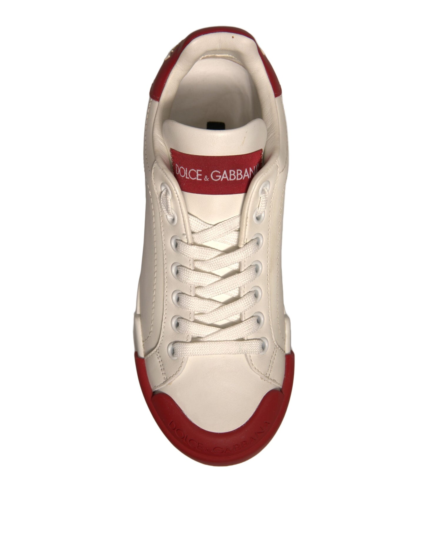 Dolce & Gabbana Shoes Weiße Portofino-Sneaker aus Leder mit Logo