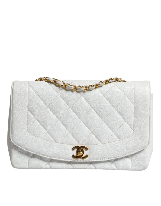 Sac à épaule Chanel White Medium Classic DIANA en cuir, pochette plaquée or