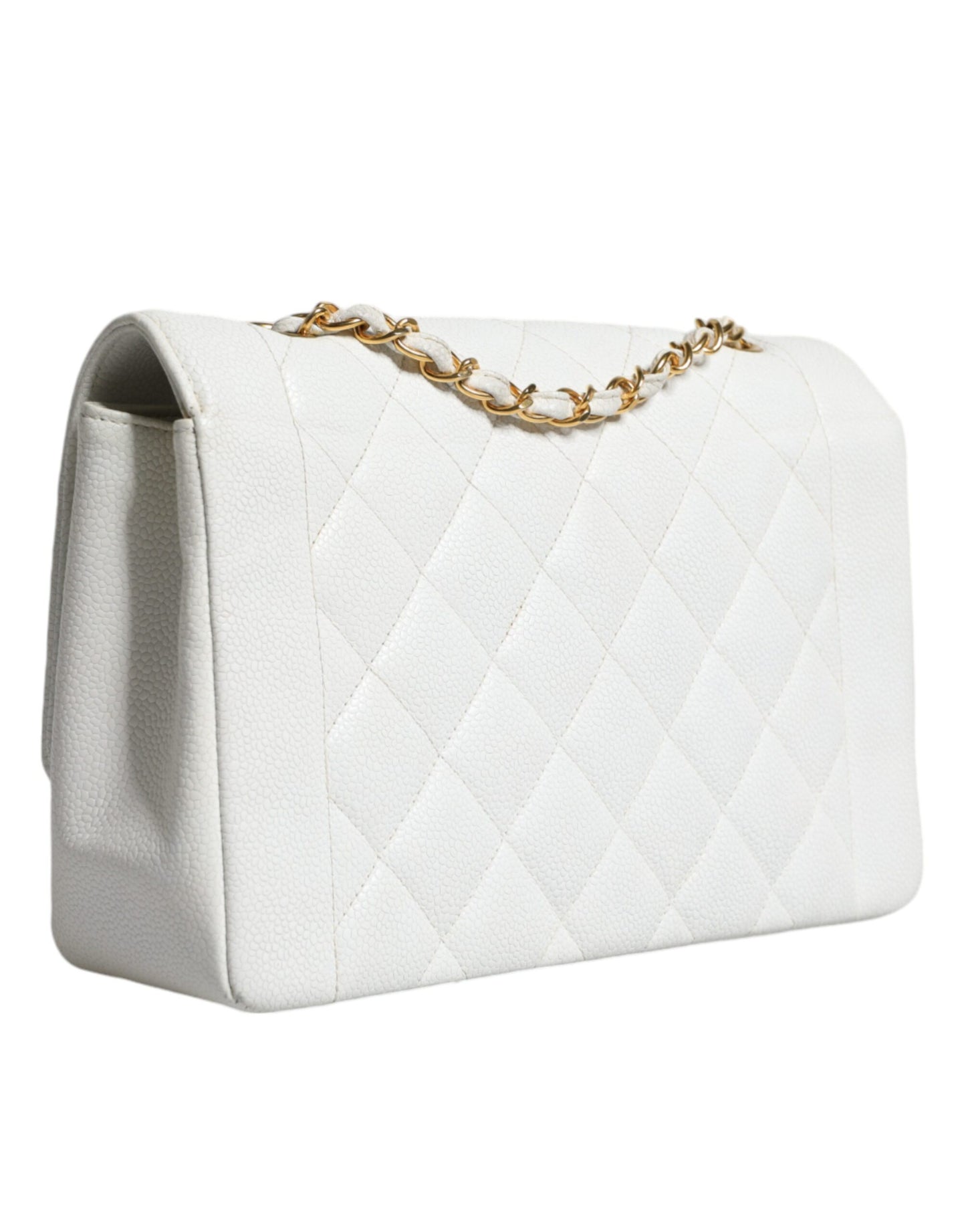 Sac à épaule Chanel White Medium Classic DIANA en cuir, pochette plaquée or