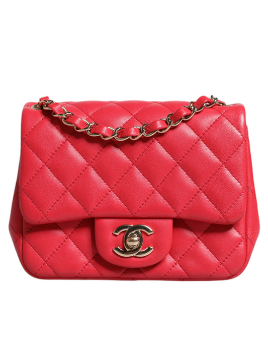 Pochette Mini en Cuir d'Agneau Matelassé Rose avec Chaîne Chanel