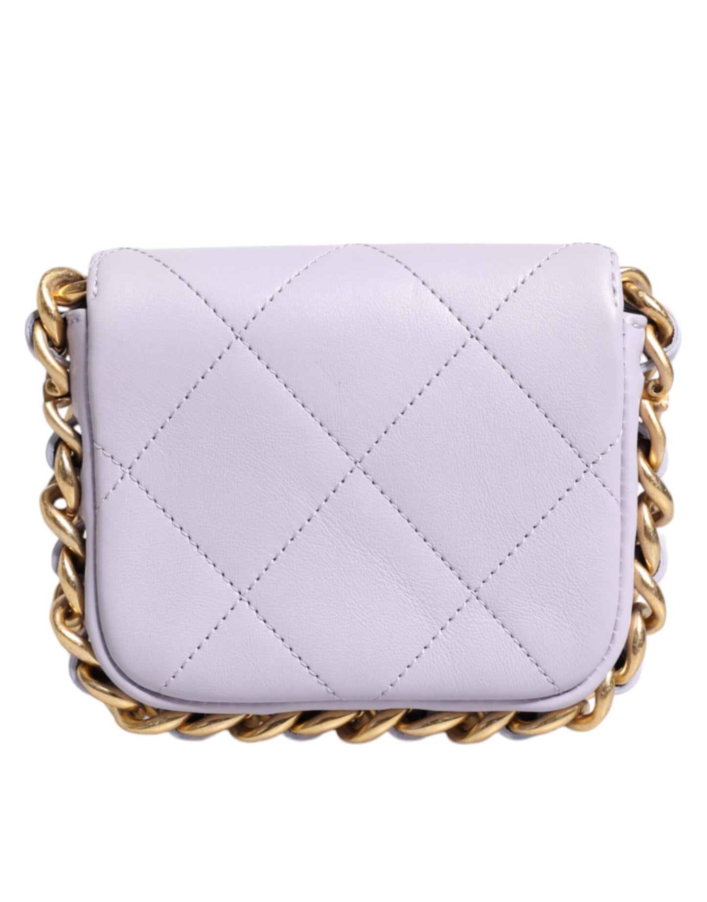 Sac à bandoulière mini en cuir de veau matelassé bleu Chanel avec chaîne de cadre.
