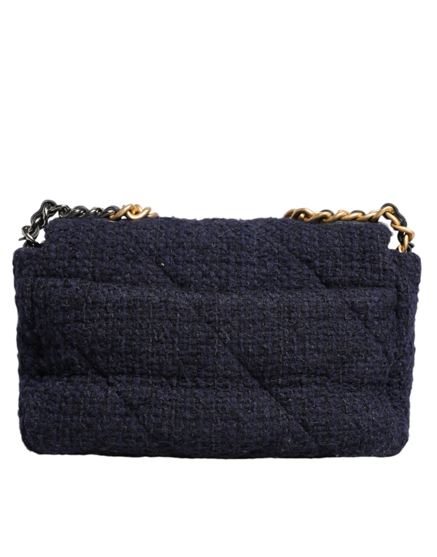 Sac à bandoulière Chanel Dark Blue Medium Flap Tweed CC Gold Gray Chain