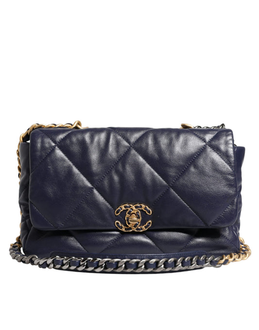 Sac à main épaule en cuir bleu matelassé avec chaîne grande taille Chanel