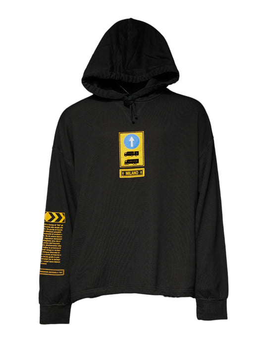 Dolce & Gabbana – Schwarzer Pullover aus Baumwolle mit DG-Schild und Kapuze