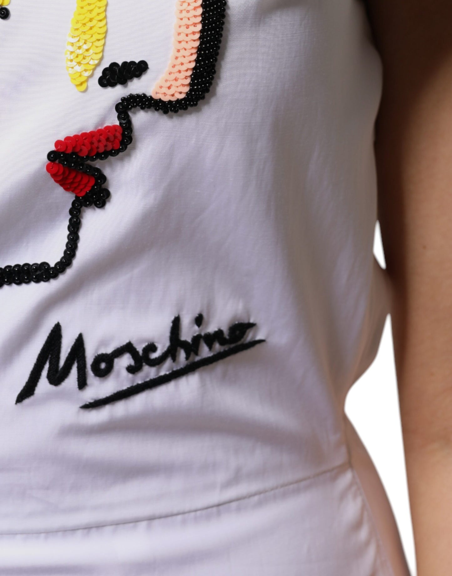 Moschino Couture – Weißes, bedrucktes Viskose-Etui-Minikleid