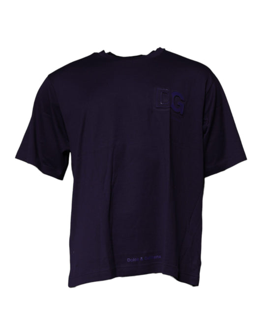Dolce & Gabbana Marineblaues T-Shirt aus Baumwolle mit Rundhalsausschnitt und DG-Logo