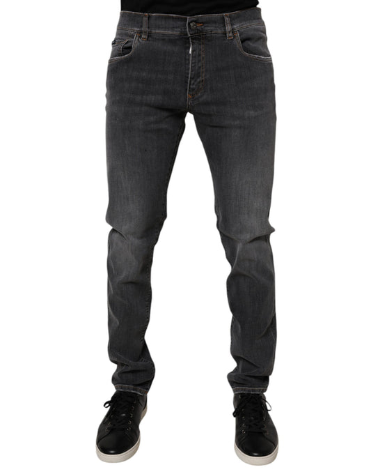 Dolce & Gabbana Dunkelgraue Slim Fit-Jeans aus gewaschener Baumwolle
