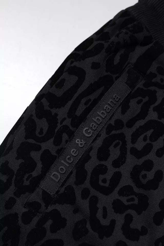 Dolce & Gabbana – Schwarze Jogginghose aus Baumwolle mit Leopardenmuster