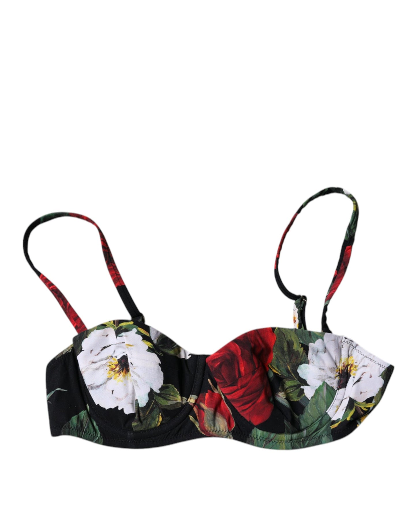 Dolce & Gabbana – Balconcino-BH aus Nylon mit schwarzem Blumendruck