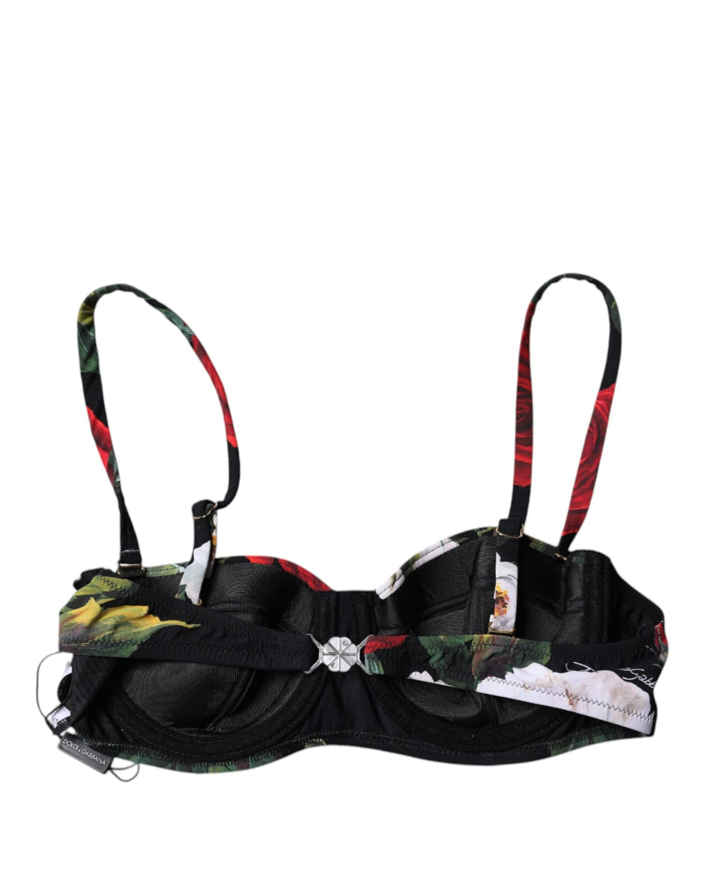 Dolce & Gabbana – Balconcino-BH aus Nylon mit schwarzem Blumendruck