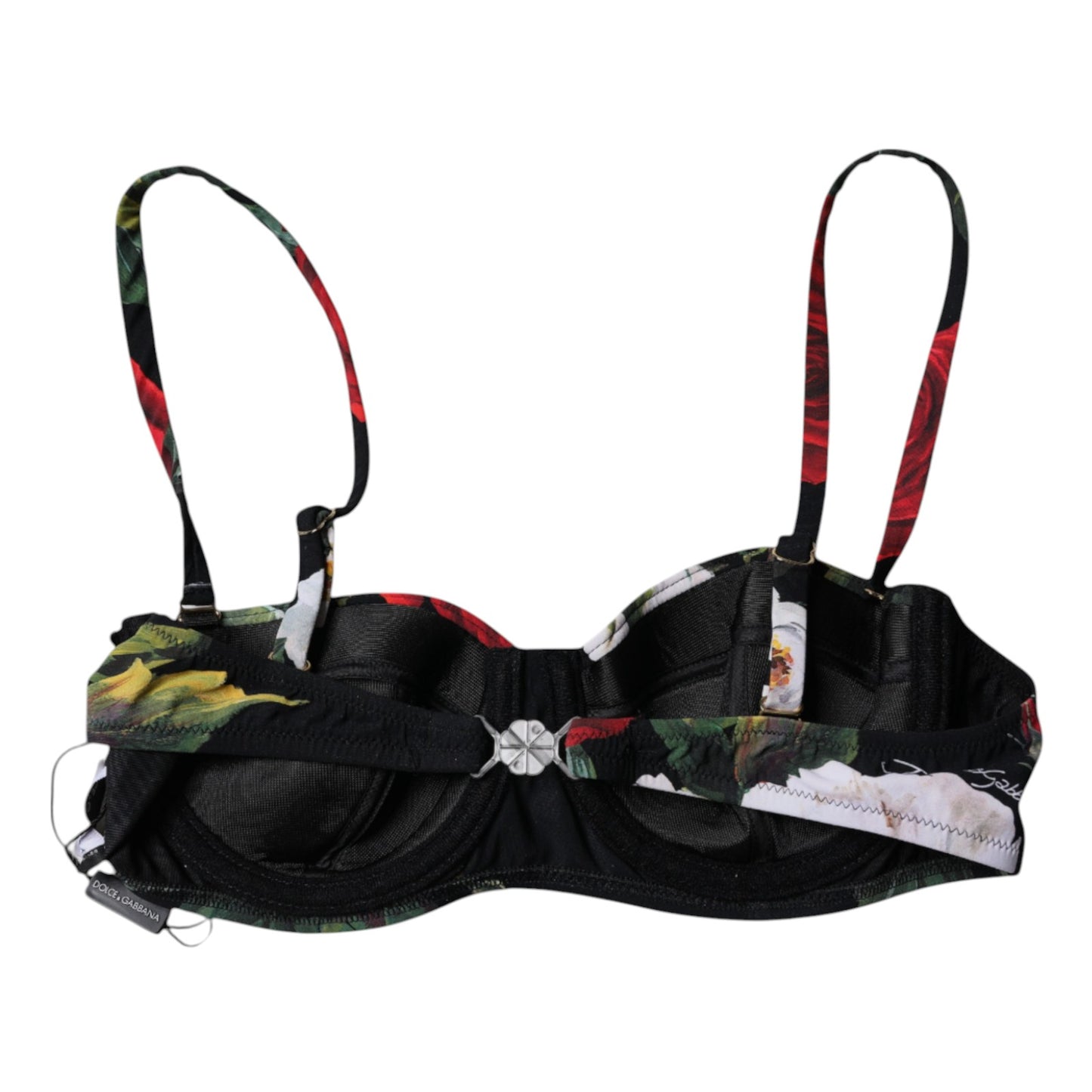Dolce & Gabbana – Balconcino-BH aus Nylon mit schwarzem Blumendruck