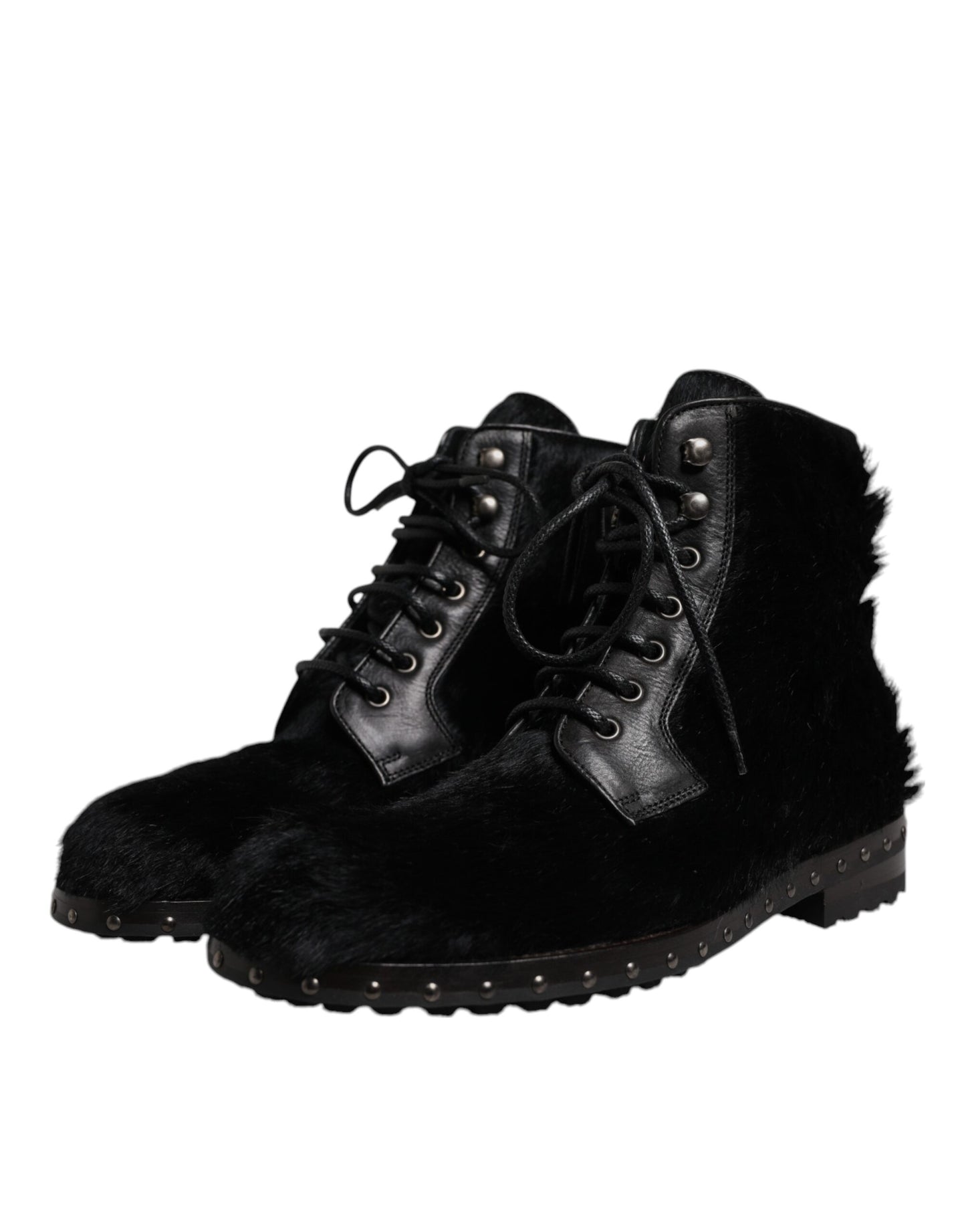 Dolce & Gabbana – Schwarze, wadenlange Stiefel aus Leder im Pony-Stil
