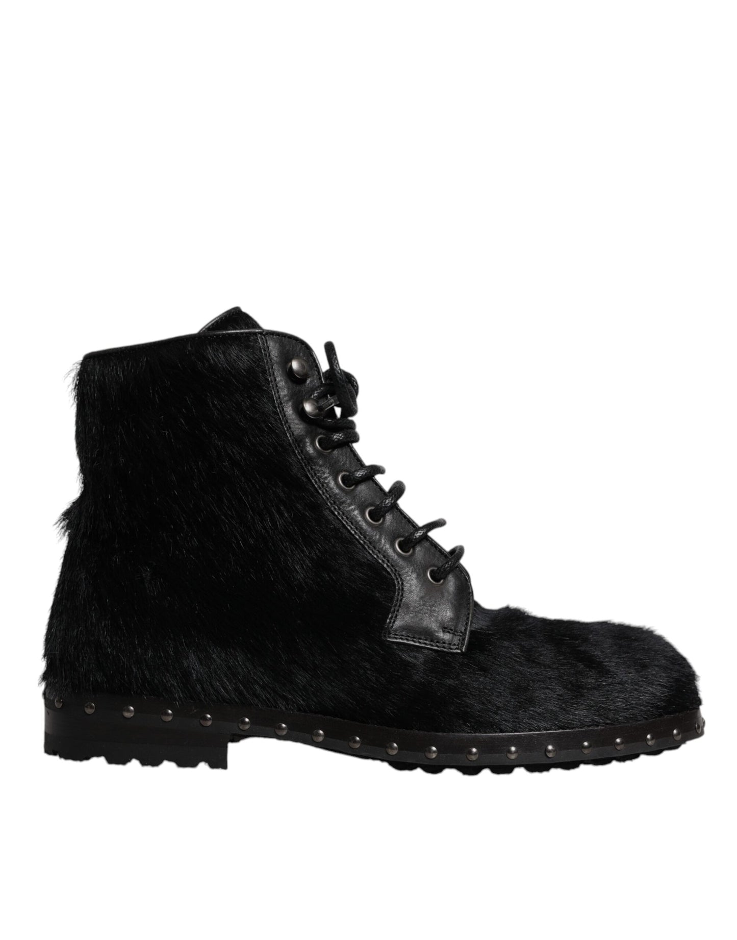 Dolce & Gabbana – Schwarze, wadenlange Stiefel aus Leder im Pony-Stil