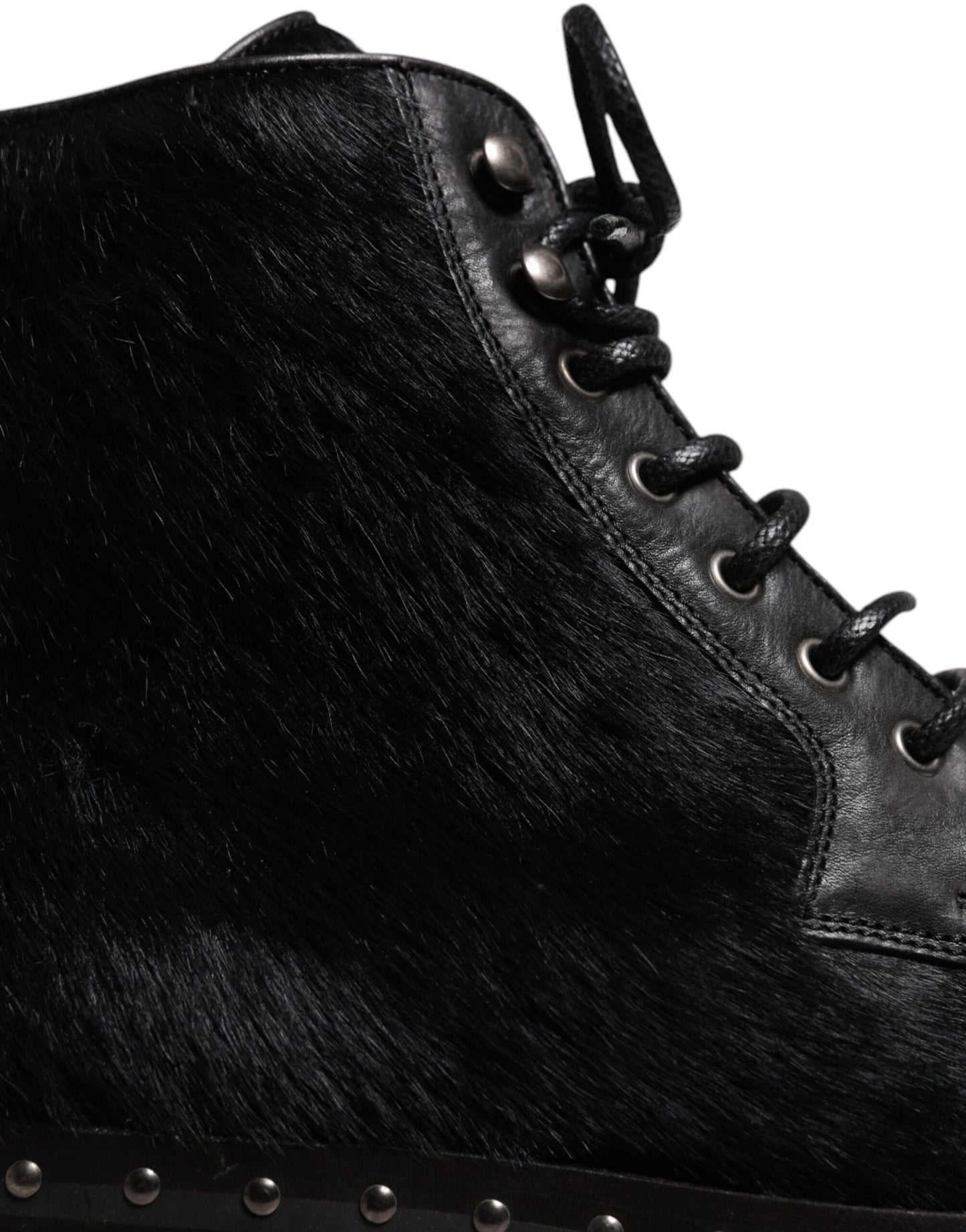 Dolce & Gabbana – Schwarze, wadenlange Stiefel aus Leder im Pony-Stil