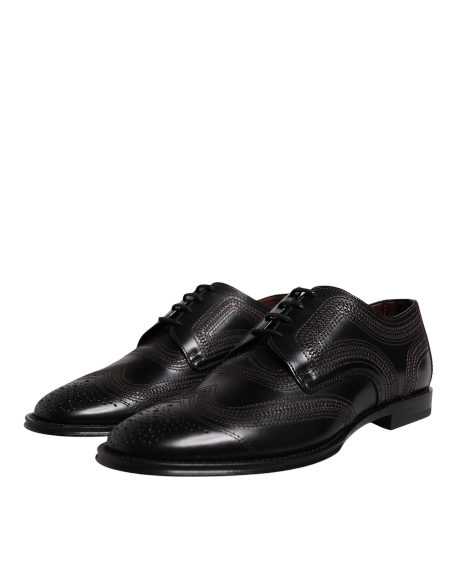 Dolce & Gabbana – Klassische Derby-Schuhe aus schwarzem, besticktem Leder