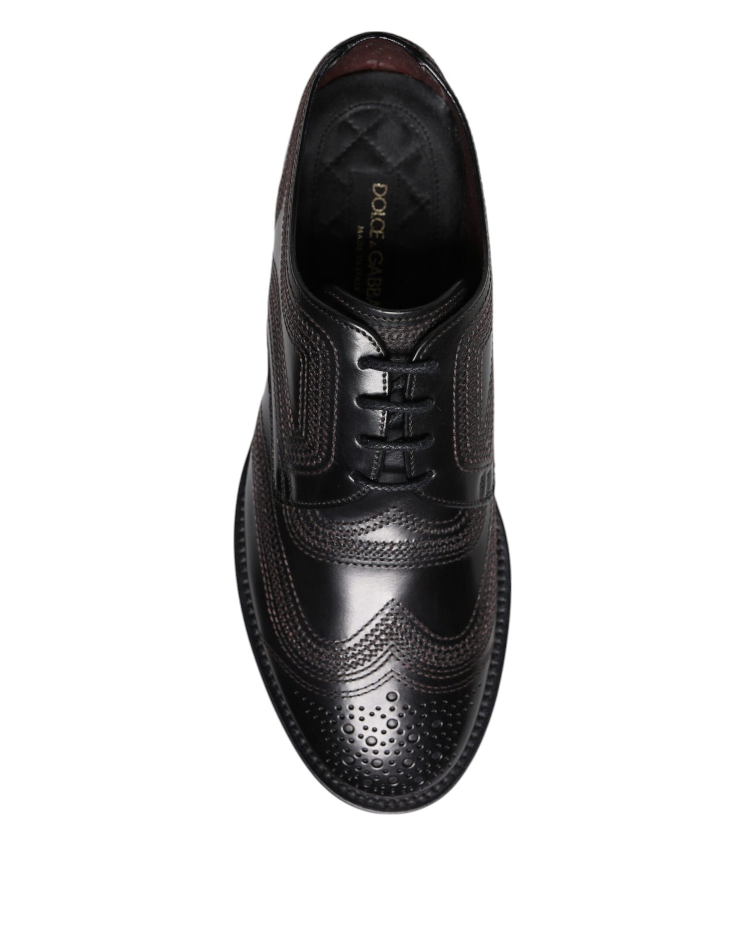 Dolce & Gabbana – Klassische Derby-Schuhe aus schwarzem, besticktem Leder