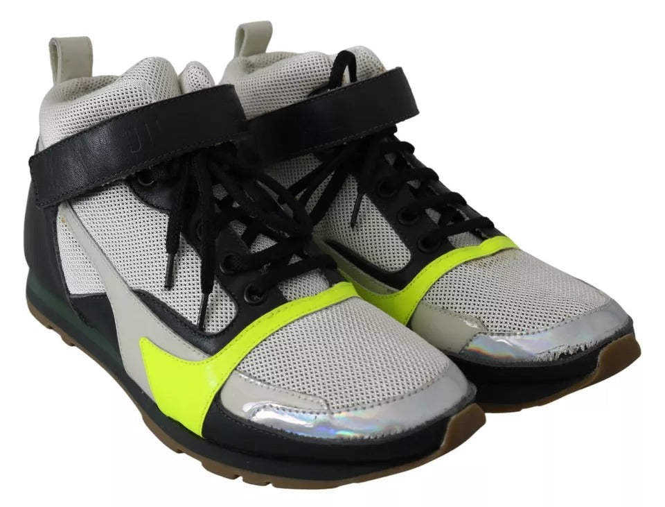 Jil Sander Fog Grey Neon Green Black Schnürschuhe mit Riemen