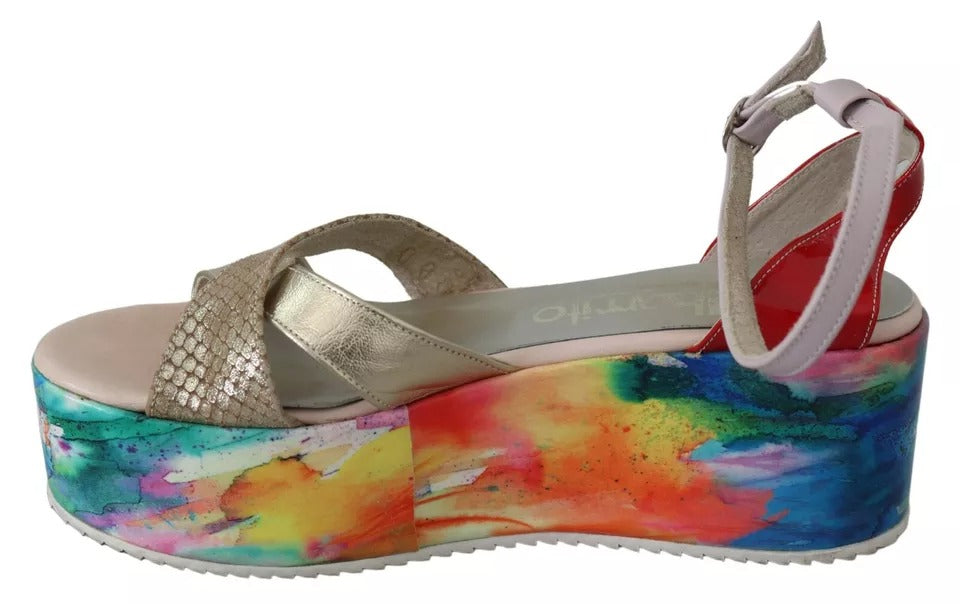EBARRITO Multicolor Leather Ankle Strap Wedge Heel Sandals Shoes