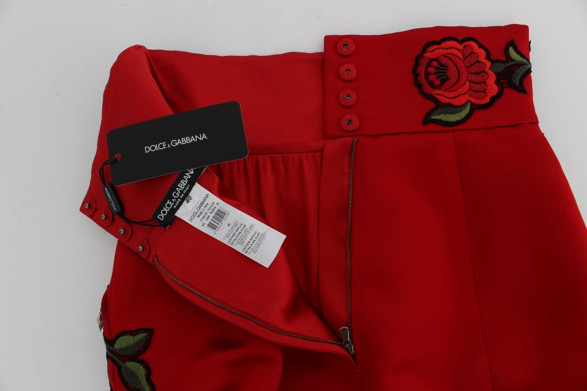 Pantaloncini con rose di cristallo di seta rossa