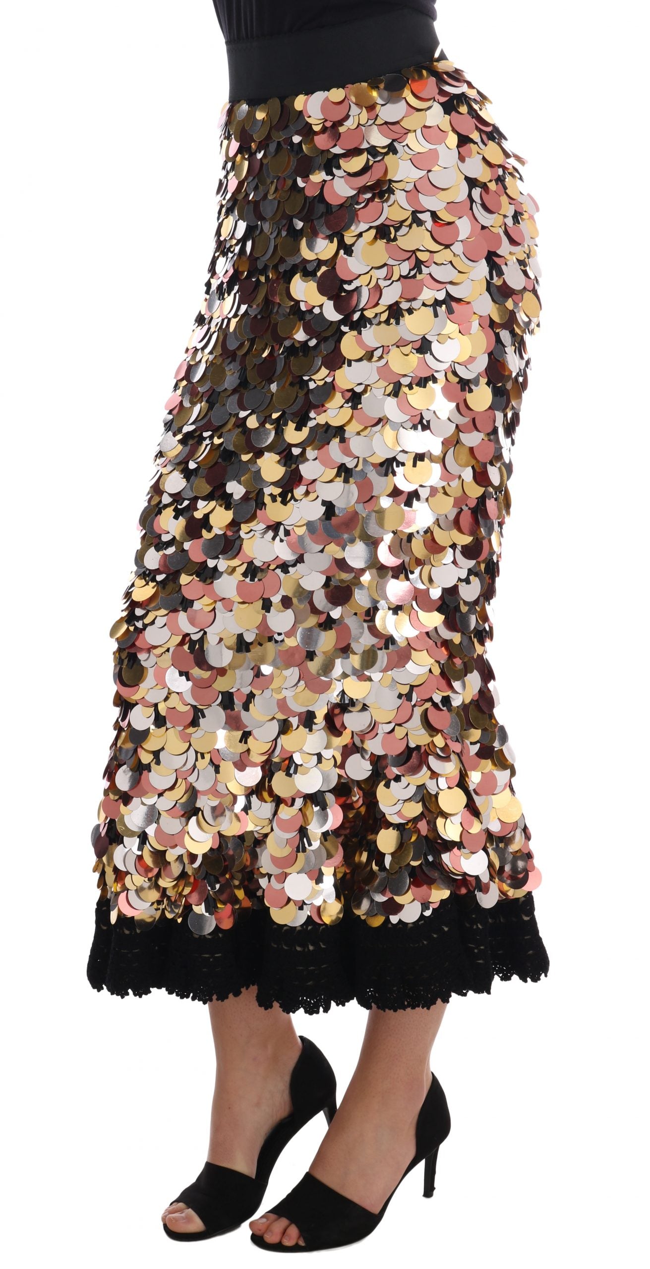 Falda peplum de cintura alta con lentejuelas doradas