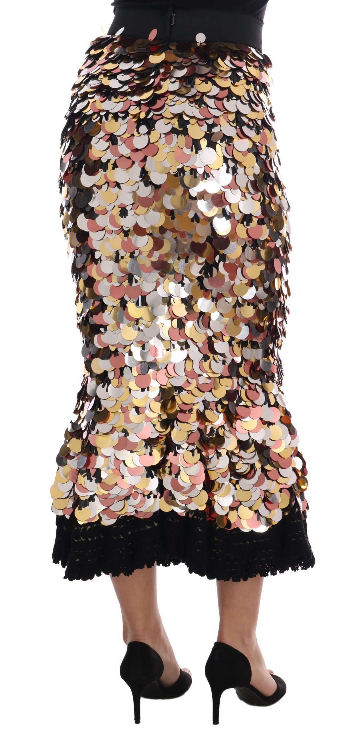 Falda peplum de cintura alta con lentejuelas doradas