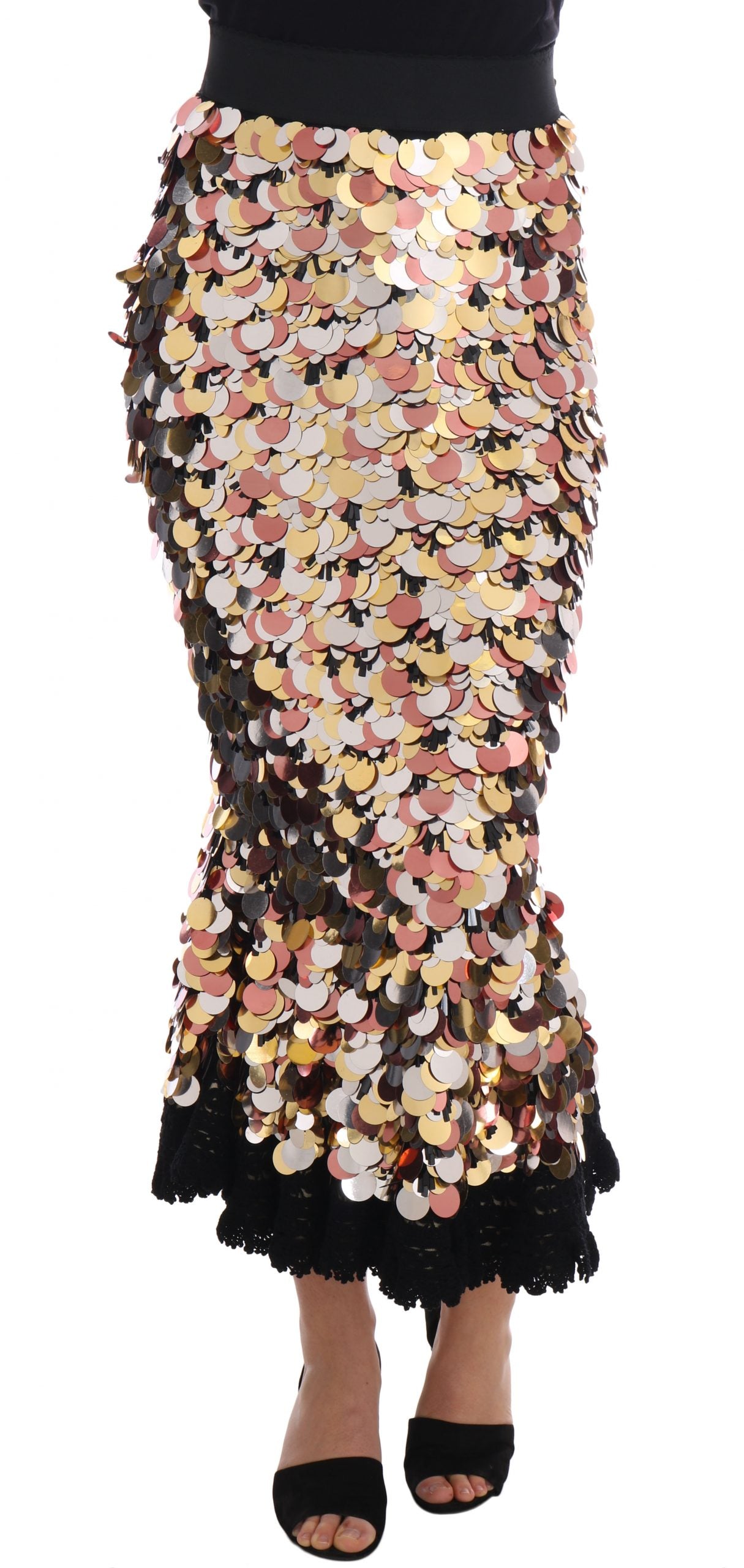 Falda peplum de cintura alta con lentejuelas doradas