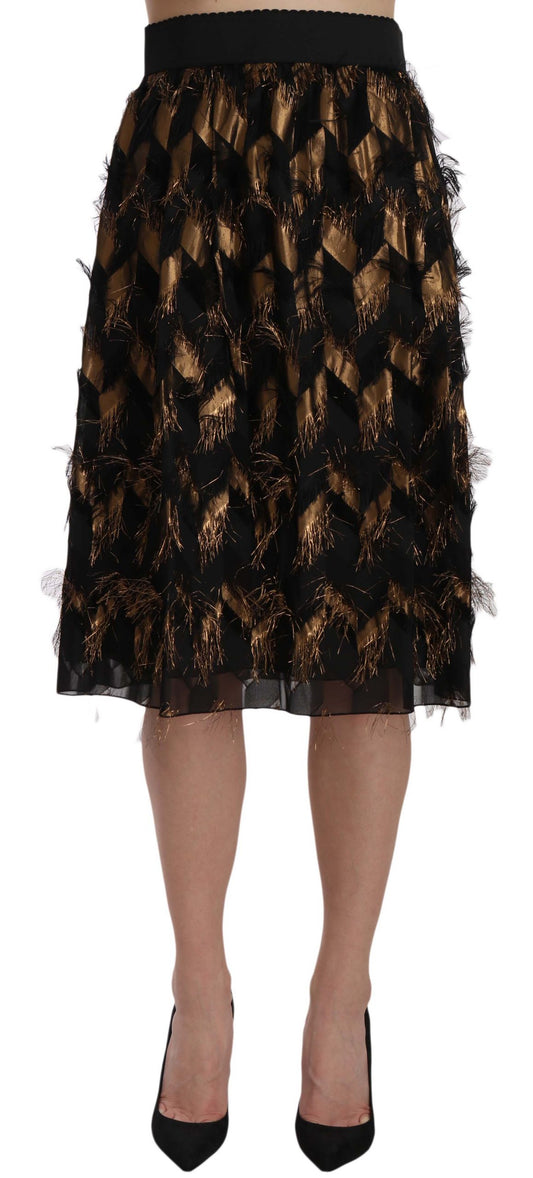 Jupe haute en soie mélangée noire et dorée élégante Dolce & Gabbana