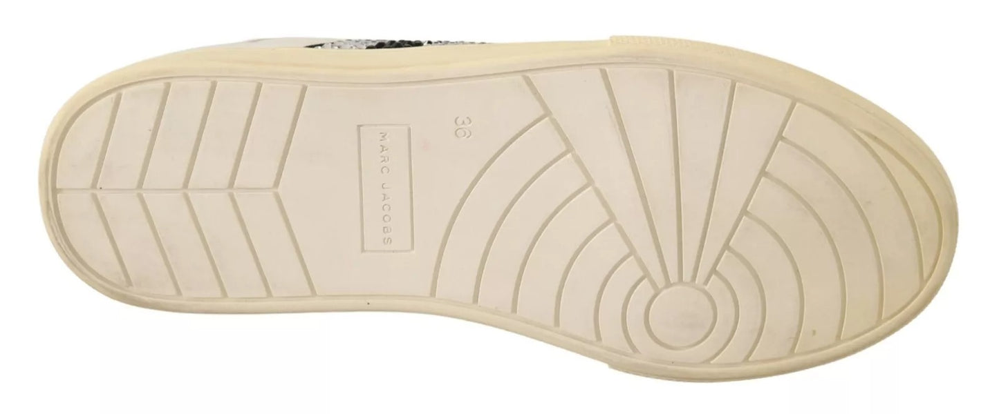 Marc Jacobs White Leather Crystal Embellished Sneakers Shoes