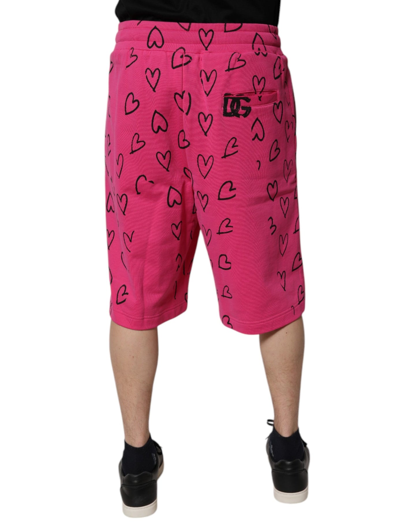 Dolce & Gabbana Pink Cotton Heart Print Bermuda Shorts