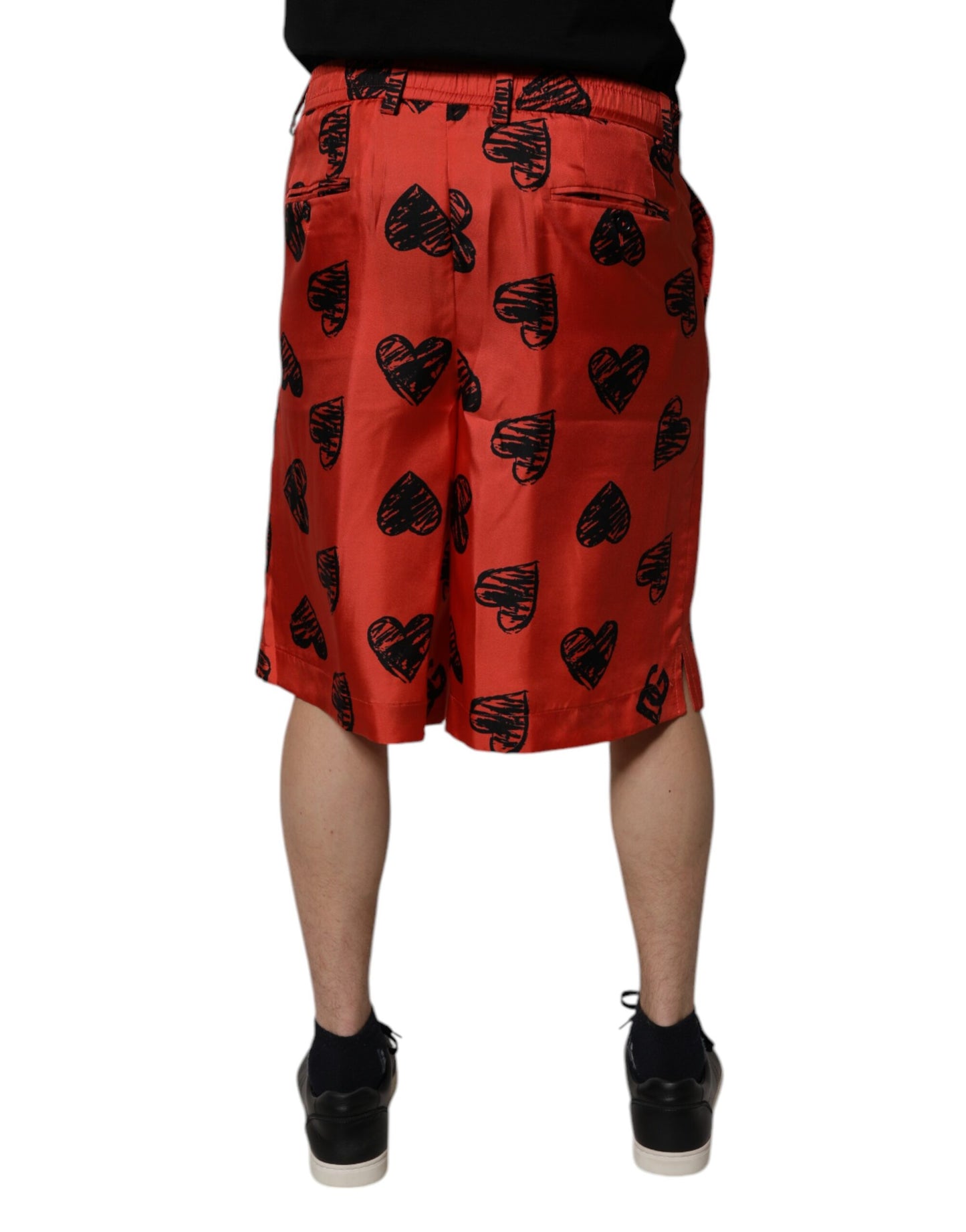 Dolce & Gabbana Orange Silk Heart Print Bermuda Shorts