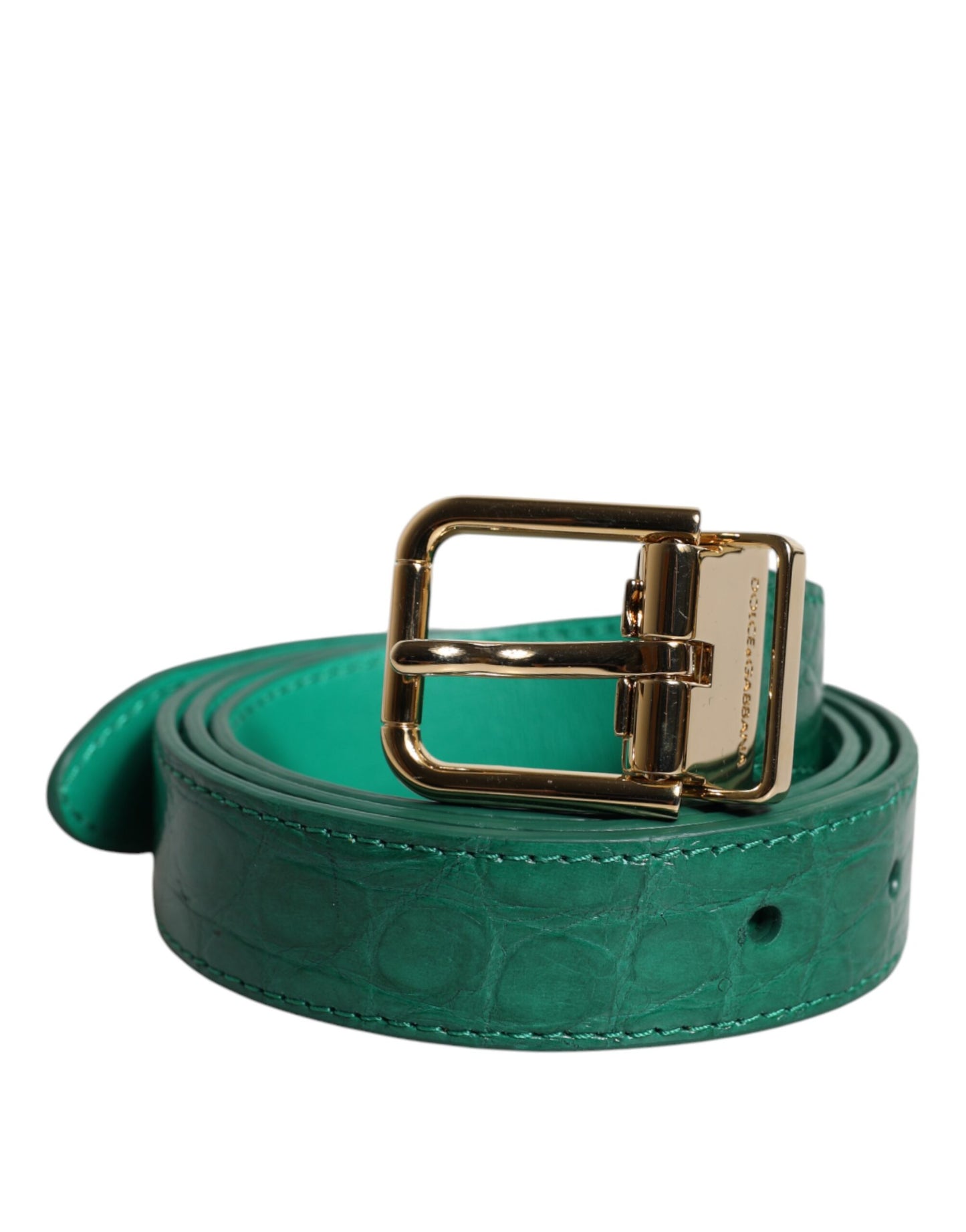 Dolce & Gabbana Green Leather Logo Metal Waist Buckle Belt