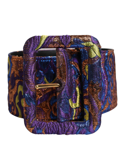 Dolce & Gabbana Multicolor Floral Jacquard Lurex Wide Waist Buckle Belt