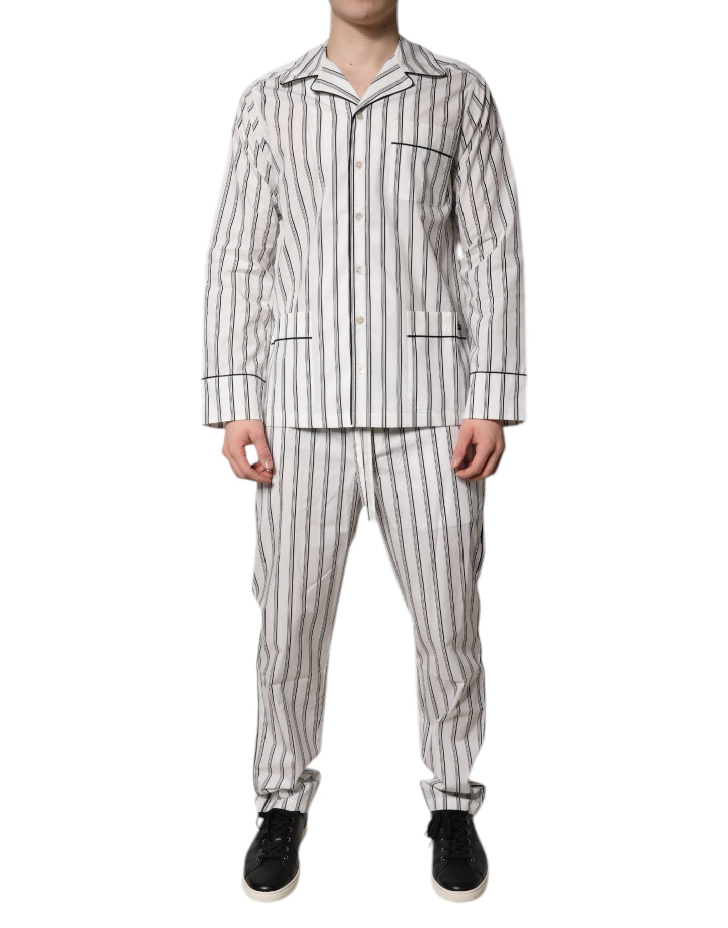 Dolce & Gabbana White Black Stripes Cotton Men Pajama Set Sleepwear