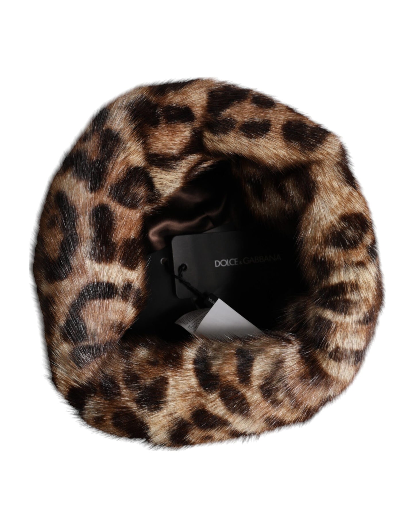 Dolce & Gabbana Brown Leopard Faux Fur Women Bucket Hat