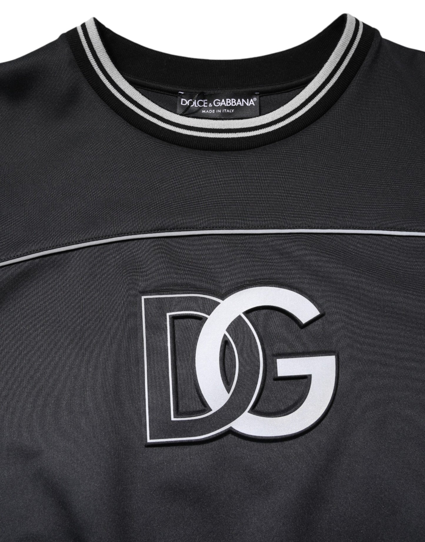 Dolce & Gabbana Black Logo Polyester Crew Neck Men Pullover Sweater