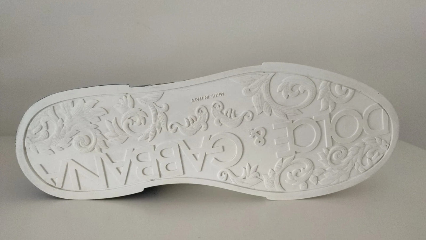 Dolce & Gabbana White Blue Leather Logo Low Top Sneakers Shoes