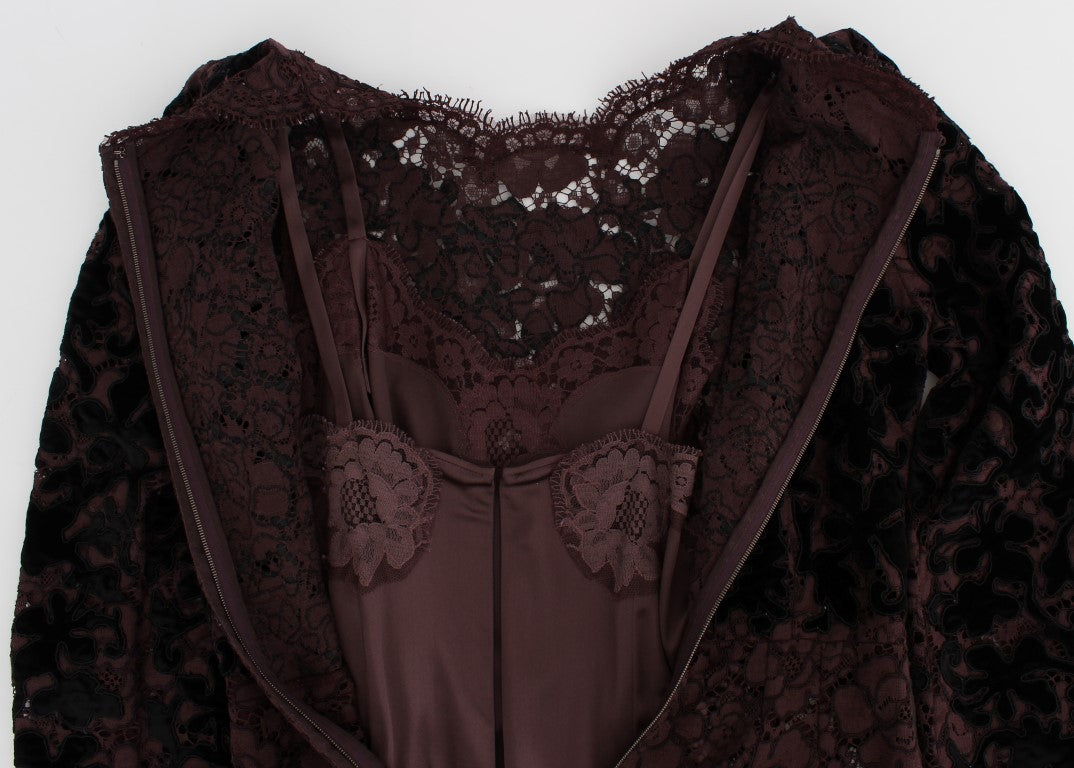 Dolce & Gabbana Elegantes Lila Blumenspitze Maxi-Kleid