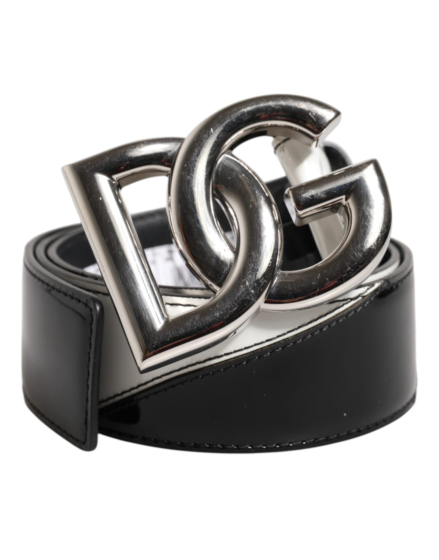 Dolce & Gabbana Black White Leather DG Metal Buckle Belt