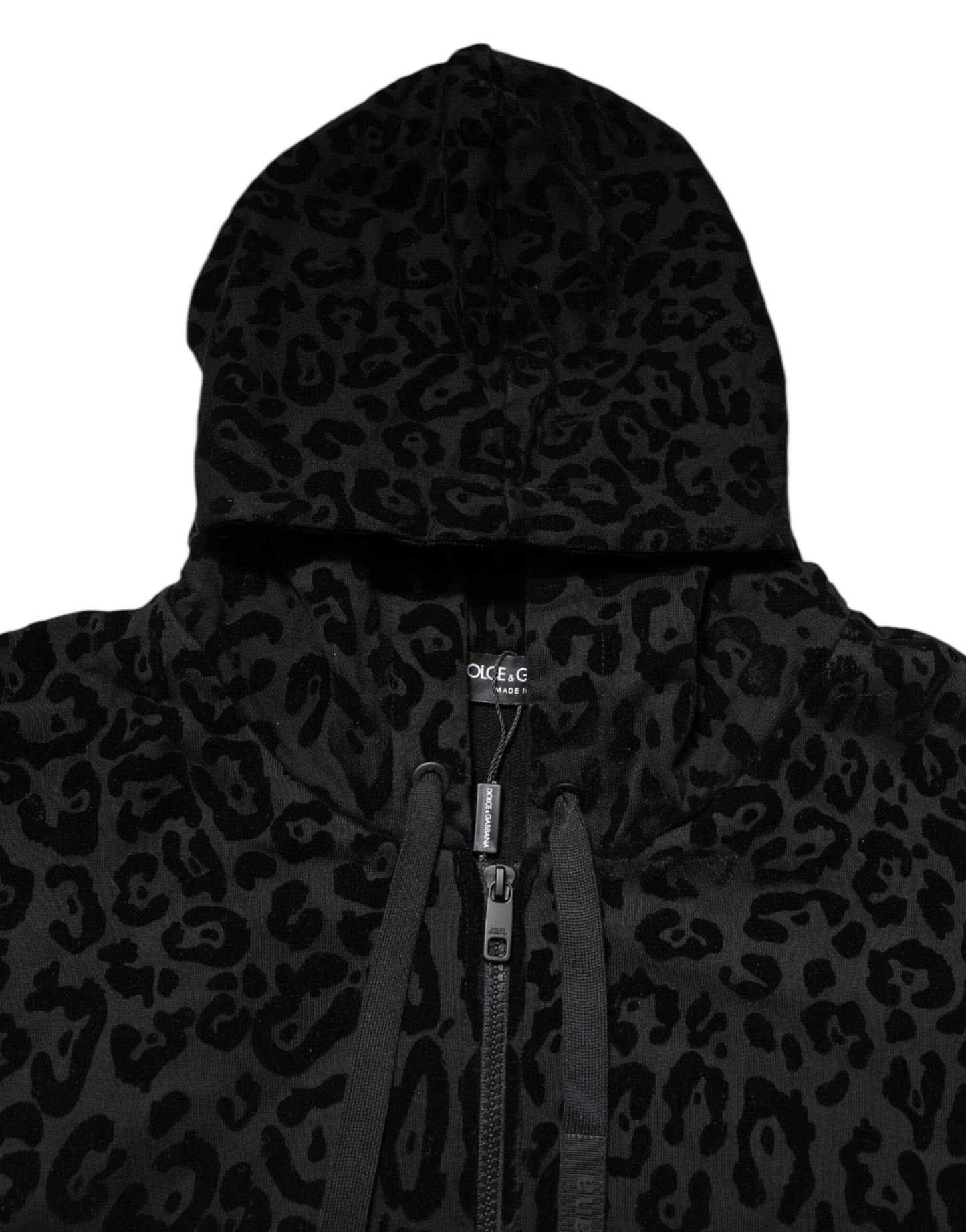 Dolce & Gabbana Black Leopard Full Zip Hooded Sweatshirt Sweater