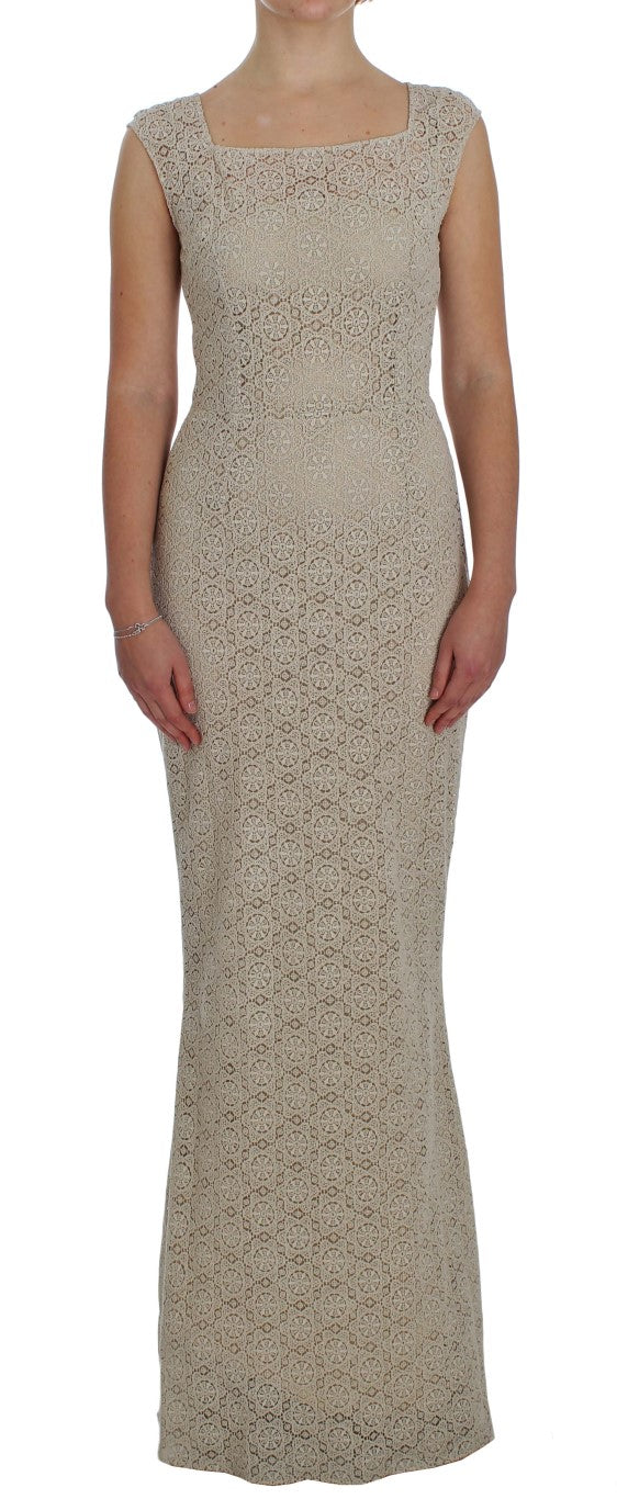 Dolce & Gabbana Elegantes Beiges Floral-Cutout-Maxikleid