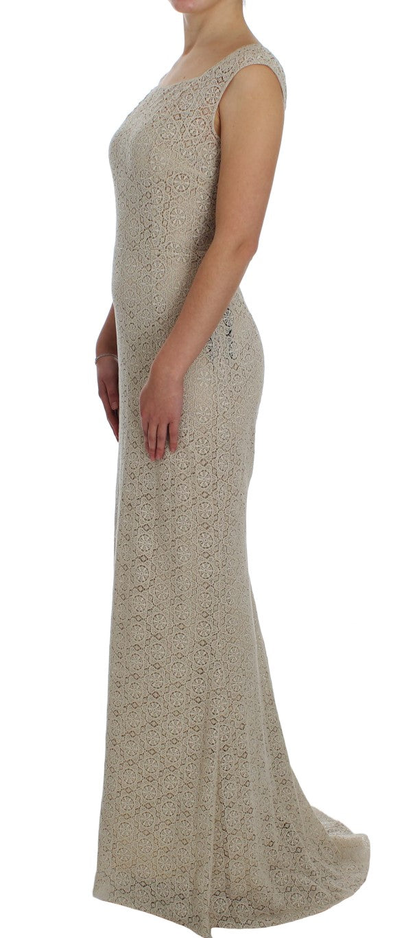 Dolce & Gabbana Elegantes Beiges Floral-Cutout-Maxikleid