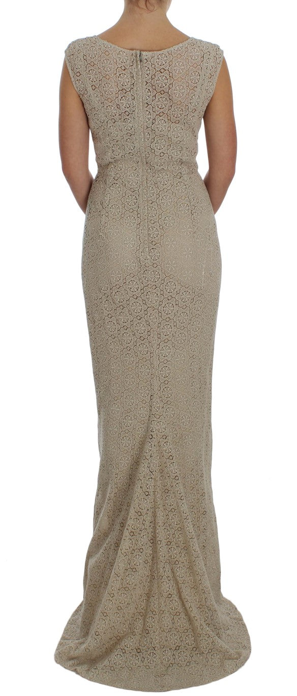 Dolce & Gabbana Elegantes Beiges Floral-Cutout-Maxikleid