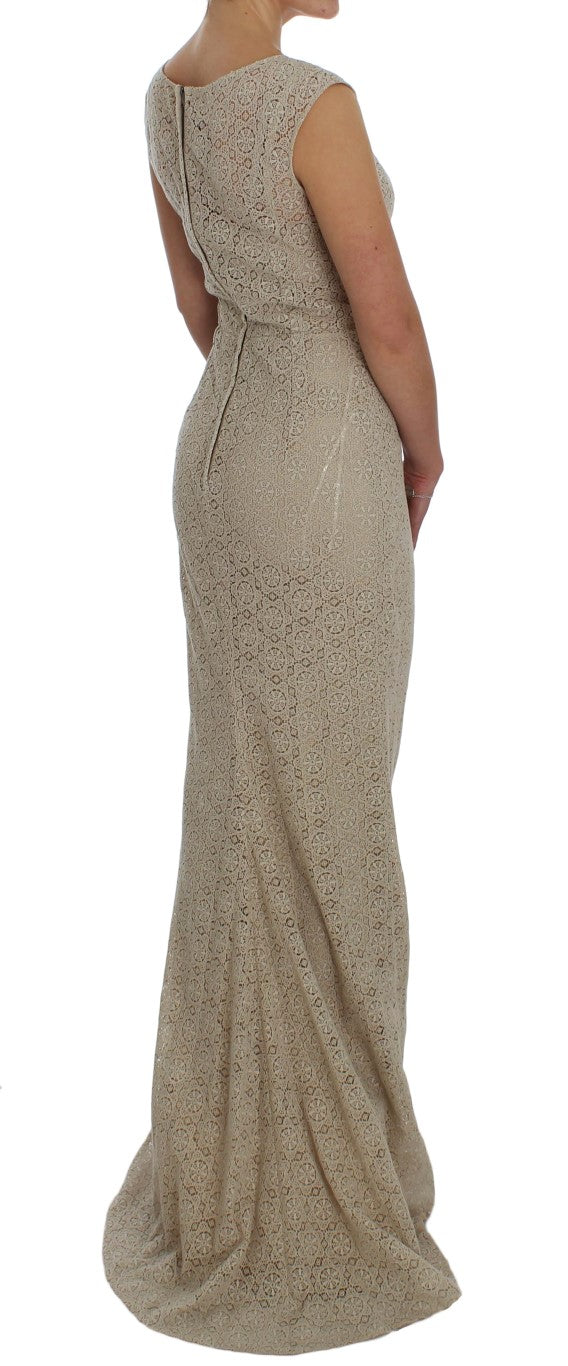Dolce & Gabbana Elegantes Beiges Floral-Cutout-Maxikleid