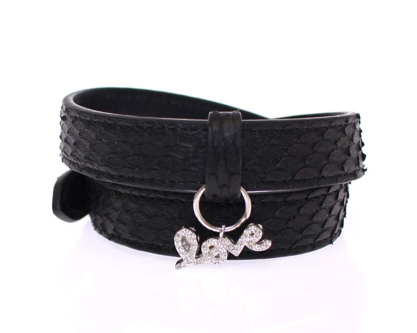 Bracelet en argent en cuir de serpent noir exquis Nialaya