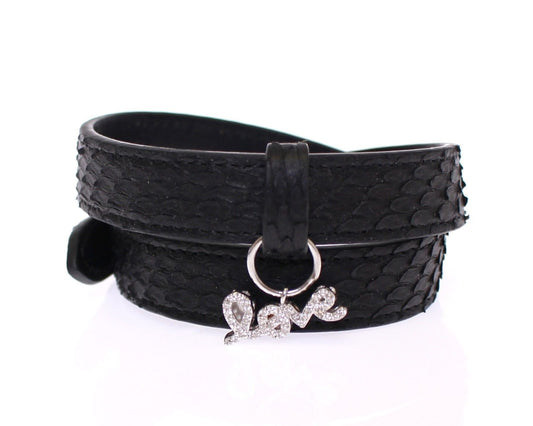 Bracelet en argent en cuir de serpent noir exquis Nialaya